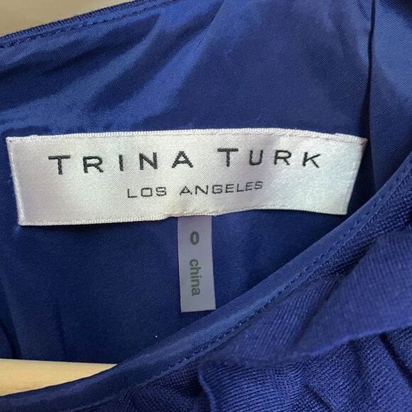 Trina Turk Cobalt Blue Ruffle Front Sleeveless Knee Length Sheath Dress Size 0 - Picture 7 of 13